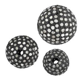 Rhodium Sterling Silver Ball Diamond Bead B-5