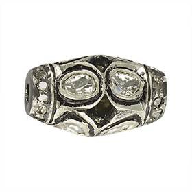 rhodium sterling silver 49pts 13x8mm diamond barrel bead