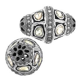 rhodium sterling silver 2.3cts 15mm diamond barrel bead