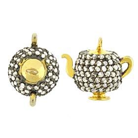 rhodium sterling silver 10mm 87pts diamond tea pot charm