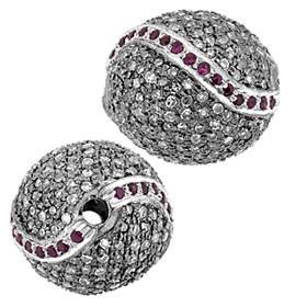 rhodium sterling silver 14mm 1.87cts diamond ruby ball bead
