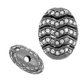 rhodium sterling silver 12x16mm 1.01cts two sided diamond wavy bead