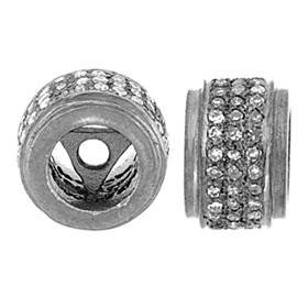 rhodium sterling silver 10x7mm 51pts three diamond row roundel bead