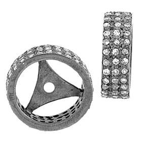 rhodium sterling silver 13x4mm 73pts three diamond row roundel bead