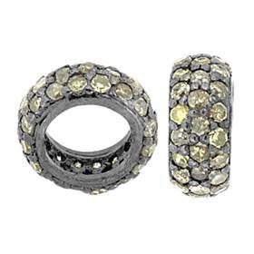 rhodium sterling silver 9mm 60pts three diamond row roundel bead