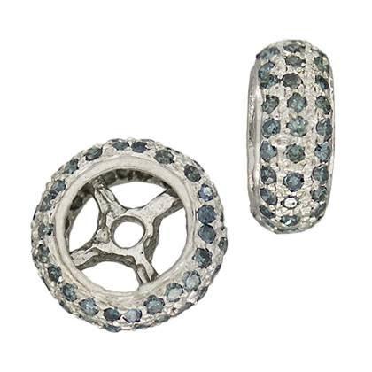 rhodium sterling silver 9mm 60pts three green diamond row roundel bead