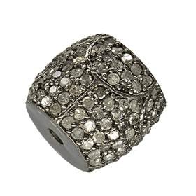 rhodium sterling silver 1.36cts 11mm diamond barrel bead