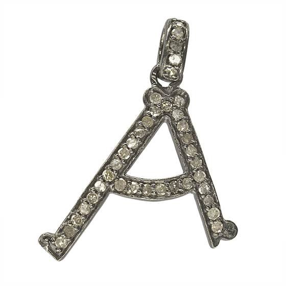 rhodium sterling silver 31pts 20mm diamond initial a charm