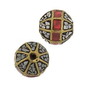 gold plated 10mm mix garnet and black diamond bead spacer