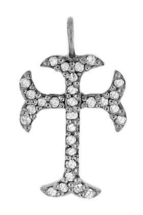 rhodium sterling silver 25pts 20x12mm diamond cross charm