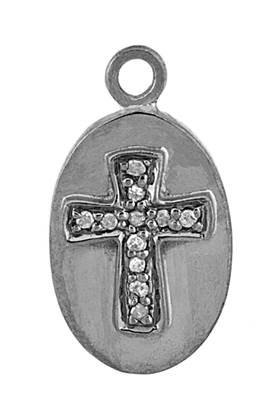 rhodium sterling silver 11pts 18x12mm diamond cross charm