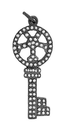 rhodium sterling silver 62pts 32mm diamond key pendant