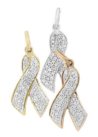 14K Diamond Breast Cancer Ribbon Charms