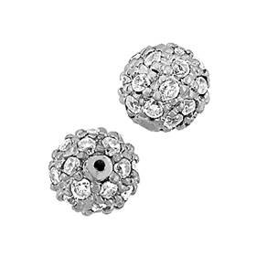 rhodium sterling silver 6mm rhodium plated cubic zirconia ball bead