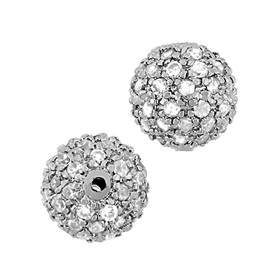rhodium sterling silver 10mm rhodium plated cubic zirconia ball bead