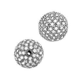 rhodium sterling silver 14mm rhodium plated cubic zirconia ball bead