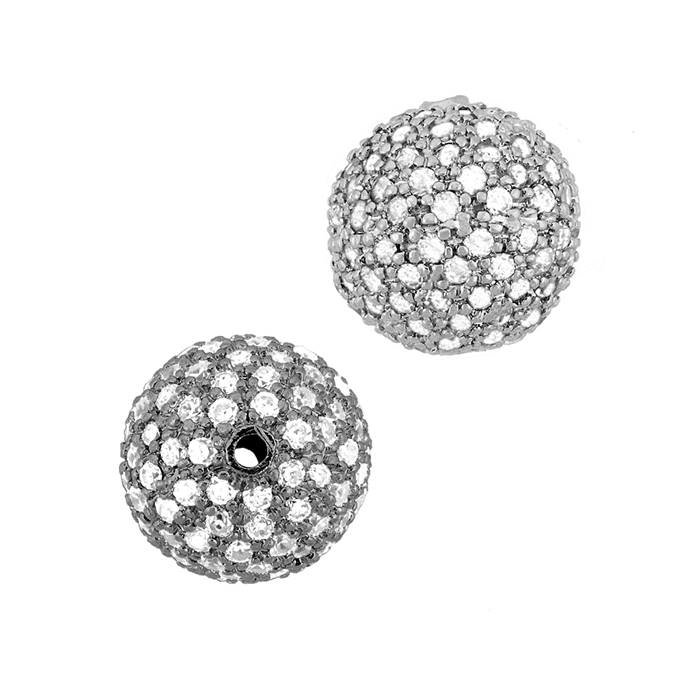 12mm rhodium plated cubic zirconia ball bead