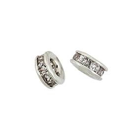 rhodium sterling silver 5mm rhodium plated cubic zirconia roundel bead