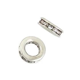 7mm rhodium plated cubic zirconia roundel bead
