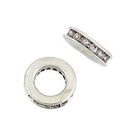 8mm rhodium plated cubic zirconia roundel bead