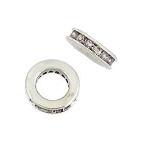 rhodium sterling silver 8mm rhodium plated cubic zirconia roundel bead