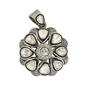 rhodium sterling silver 28mm 1.5cts diamond flower pendant