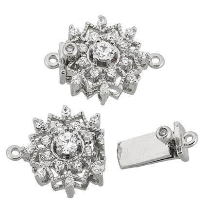 12mm rhodium plated cubic zirconia filigree snow clasp