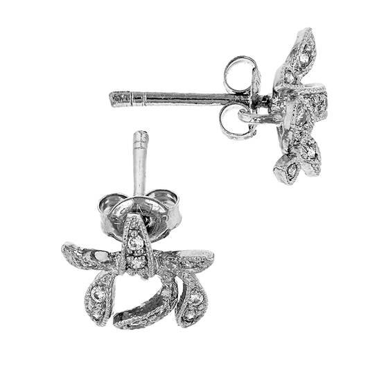 rhodium sterling silver 10mm with ring rhodium plated cubic zirconia bow earring