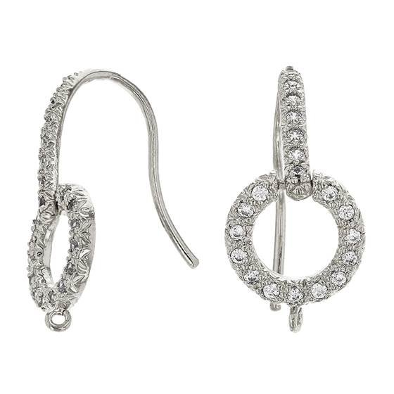 rhodium sterling silver rhodium plated cubic zirconia circle earwire earring with open jump ring