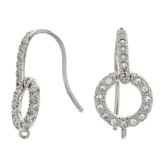 rhodium plated cubic zirconia circle earwire earring with open jump ring