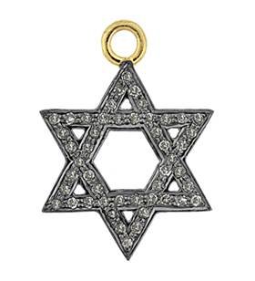 rhodium sterling silver 18mm 42pts diamond jewish star charm