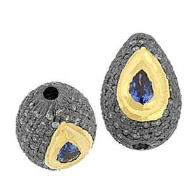 gold plated sterling silver 16x11mm 94pts diamond drop bead with blue sapphire center