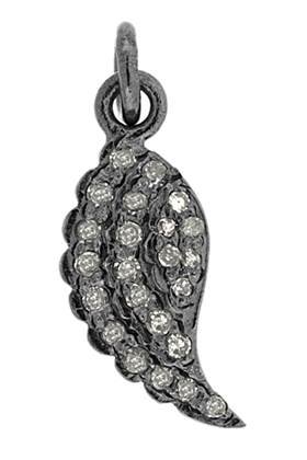 rhodium sterling silver 30pts 15mm diamond leaf charm