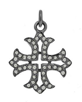 rhodium sterling silver 38pts 18mm diamond cross charm