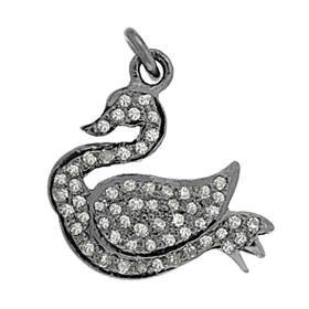 rhodium sterling silver 50pts 18mm diamond swan charm