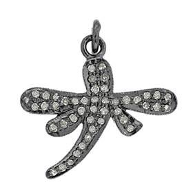 rhodium sterling silver 59pts 22mm diamond dragonfly charm