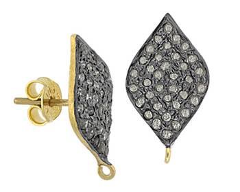 gold plated sterling silver 18x12mm diamond drop stud earring with earnut