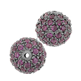 Black Rhodium Silver Red Cubic Zirconia Bead
