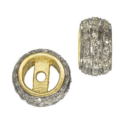 gold plated sterling silver 4x9mm 36pts three diamond row roundel bead