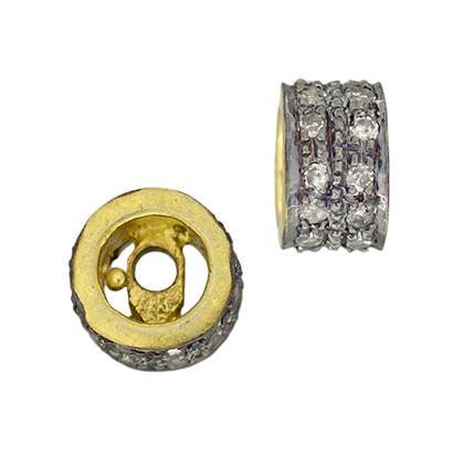 gold plated sterling silver 4x7mm 24pts two diamond row roundel bead