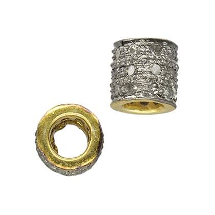 gold plated sterling silver 7mm 28pts three diamond row roundel bead