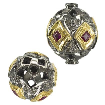 gold plated sterling silver 12mm 36pts diamond pink sapphire ball bead