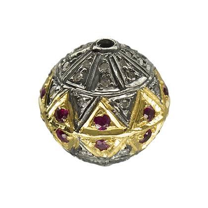 gold plated sterling silver 12mm 36pts diamond ruby ball bead