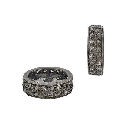 Rhodium Sterling Silver Diamond Roundel Bead