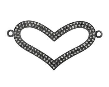 rhodium sterling silver 1.12cts 30x17mm diamond heart connector