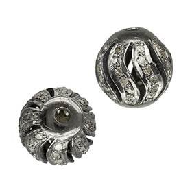 rhodium sterling silver 48pts 10mm diamond spiral ball bead