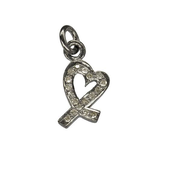 rhodium sterling silver 22pts 12mm diamond heart charm