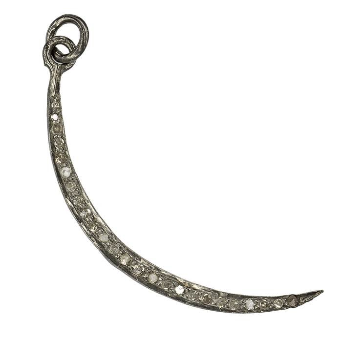 rhodium sterling silver 28pts 37mm diamond moon pendant