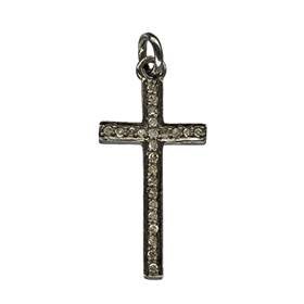 rhodium sterling silver 23pts 27mm diamond cross charm