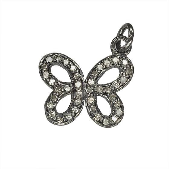 rhodium sterling silver 40pts 16x12mm diamond butterfly charm